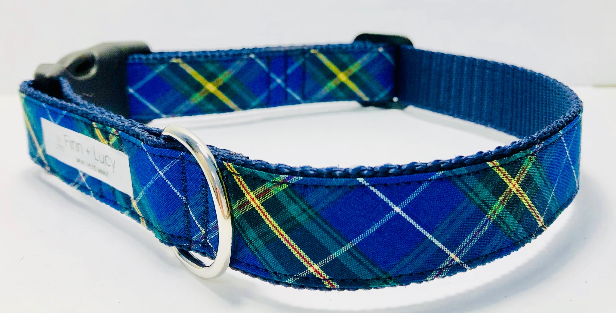 Blue tartan dog collar hotsell